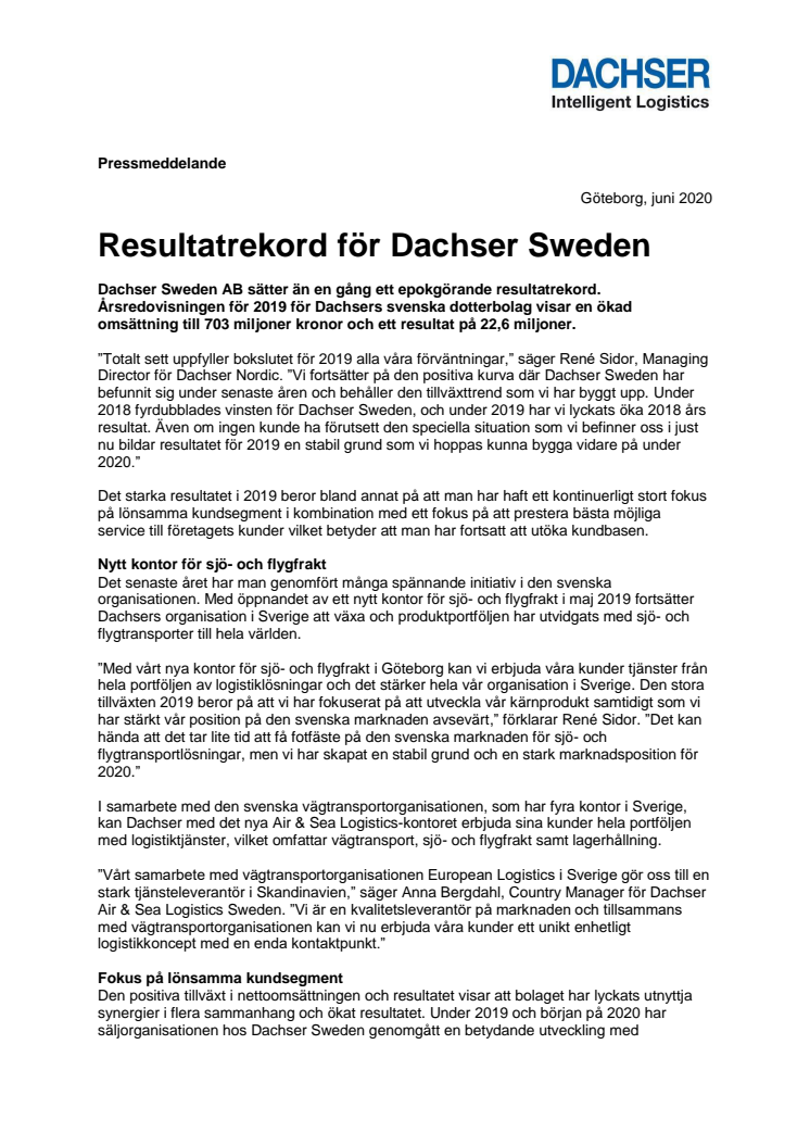 Resultatrekord för Dachser Sweden 