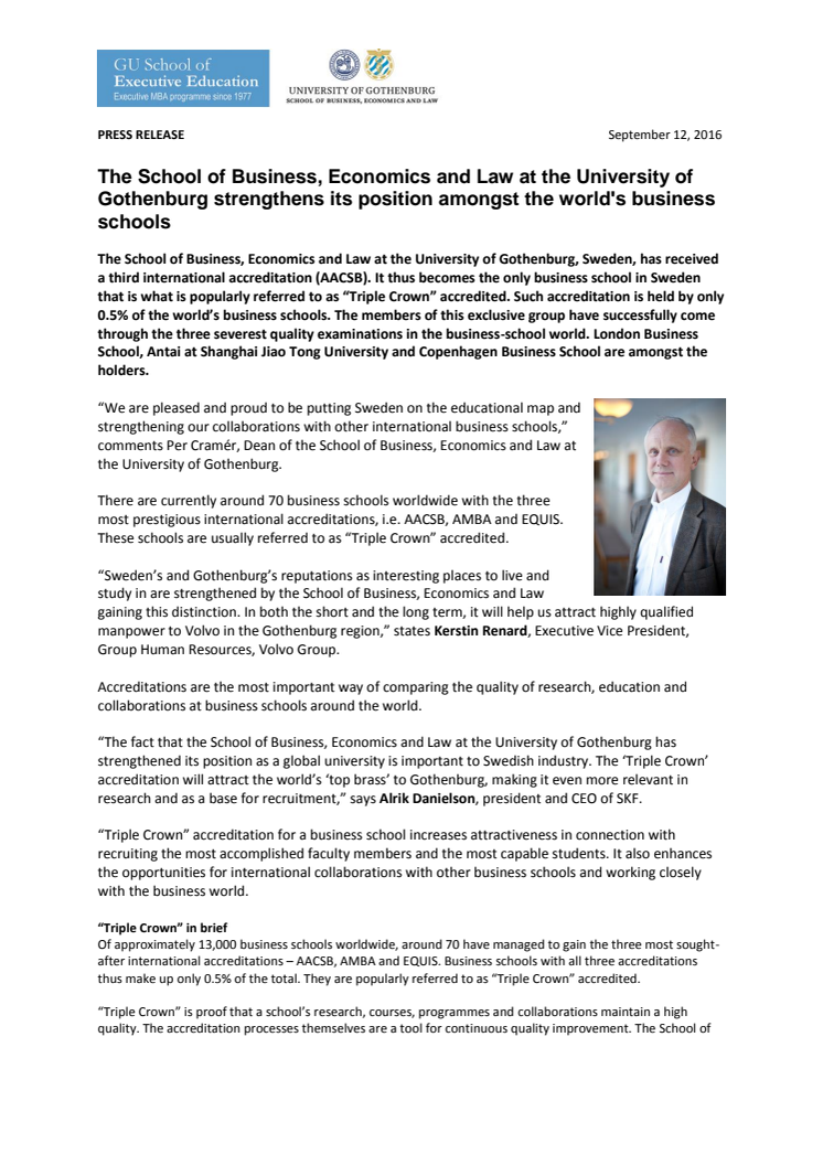 The School of Business, Economics and Law at the University of Gothenburg strengthens its position amongst the world's business schools