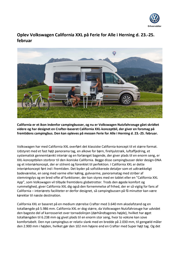 Oplev Volkswagen California XXL på Ferie for Alle i Herning d. 23.-25. februar