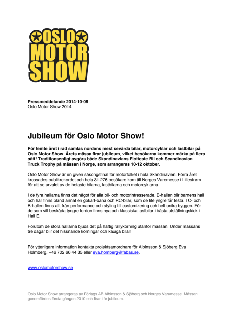 Jubileum för Oslo Motor Show!