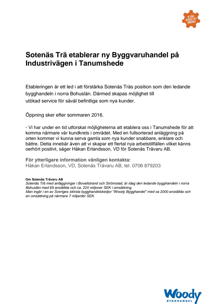 Sotenäs Trä etablerar ny bygghandel på Industrivägen i Tanumshede