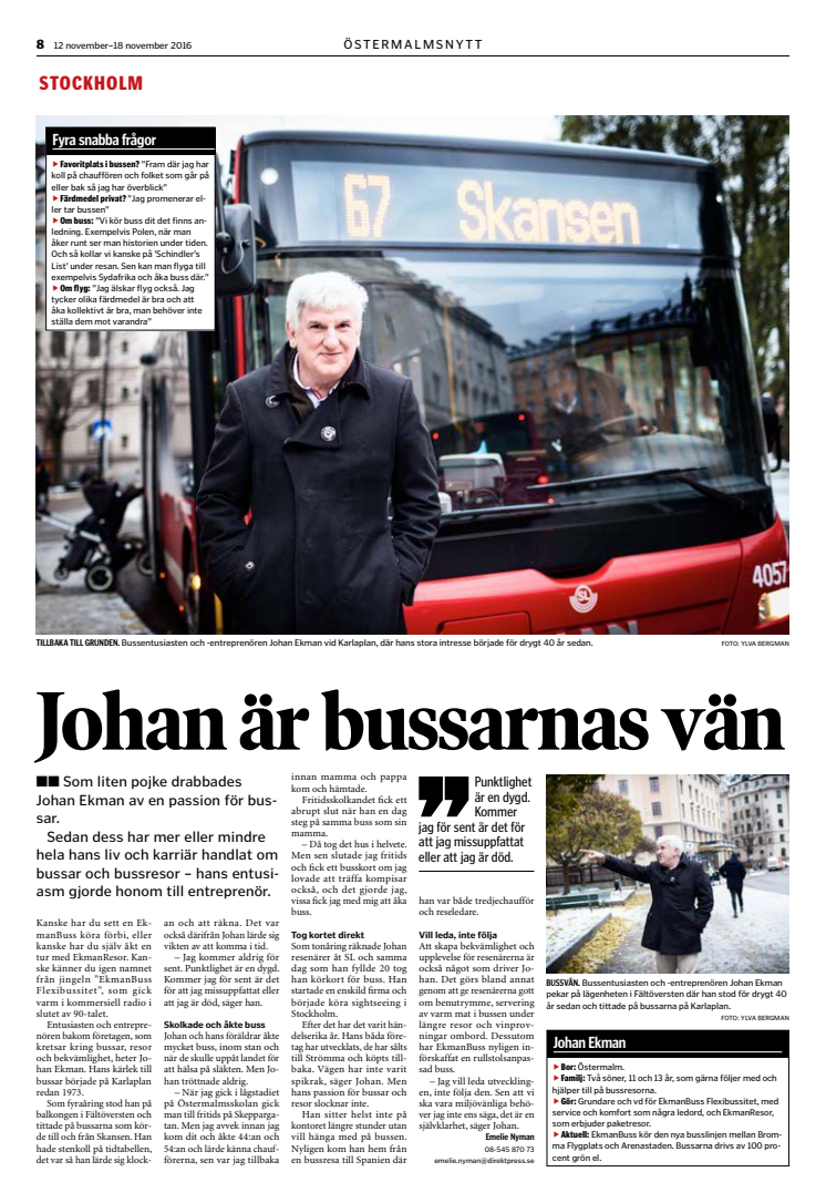 Johan Ekman intervjuas för DirektPress/Östermalmsnytt