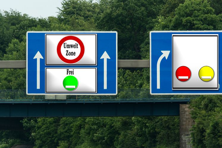 Tyske motorvejsskilte viser afkørsel til miljøzone