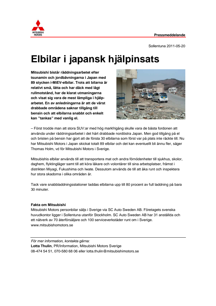 Elbilar i japansk hjälpinsats