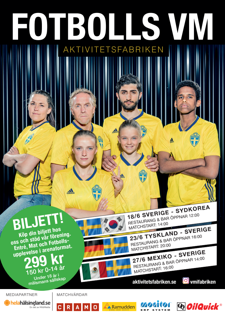 Köp biljett till Aktivitetsfabrikens gymma arrangemang under Fotbolls VM, men köp via HuFF så går 40 kr per biljett till närodlad fotboll!