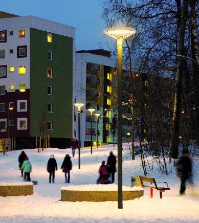 Ett exempel på ett trygghetsprojekt i Albyparken i Botkyrka kommun, ljusdesign: Olsson & Linder