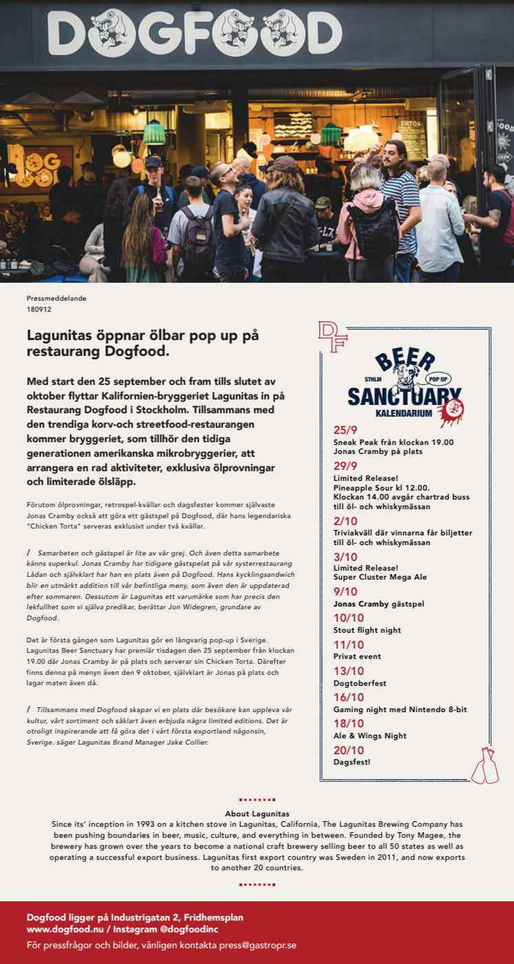 Lagunitas öppnar ölbar pop up på restaurang Dogfood