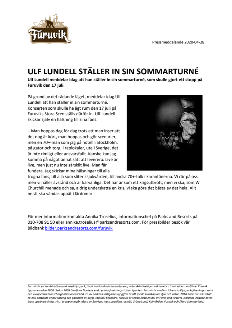 Ulf Lundell ställer in sin sommarturné