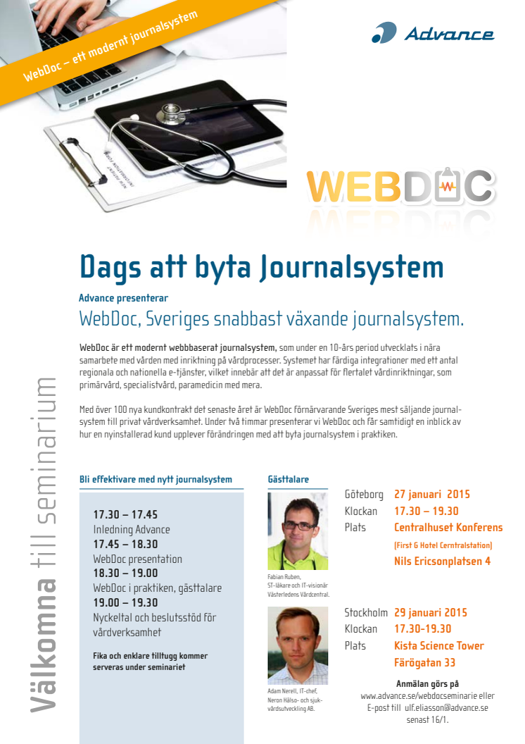 Seminarieinbjudan Göteborg & Stockholm: WebDoc, Sveriges snabbast växande journalsystem.