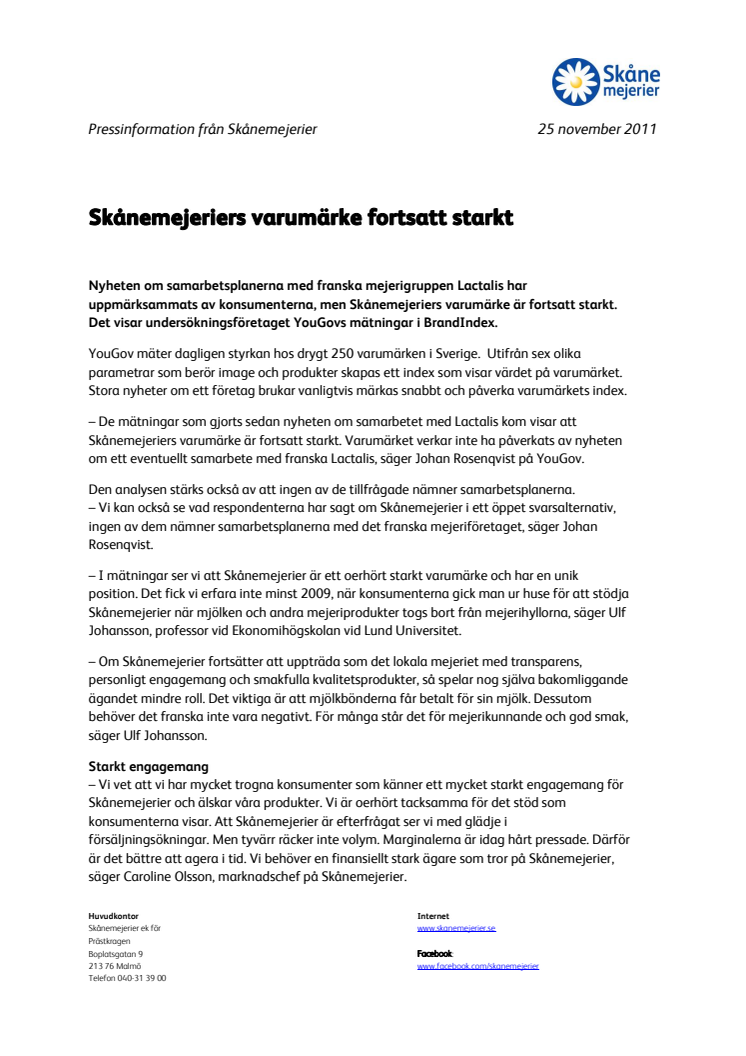 Skånemejeriers varumärke fortsatt starkt