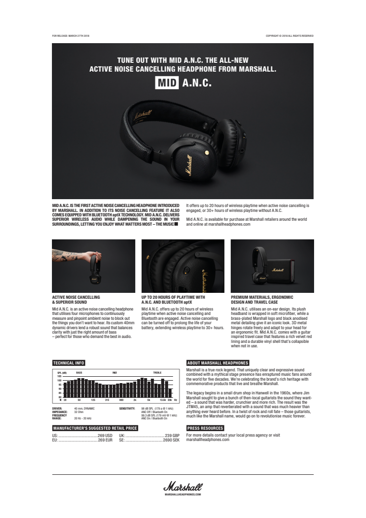 Tune Out with MID A.N.C the All-New Active Noise Cancelling Headphone from Marshall