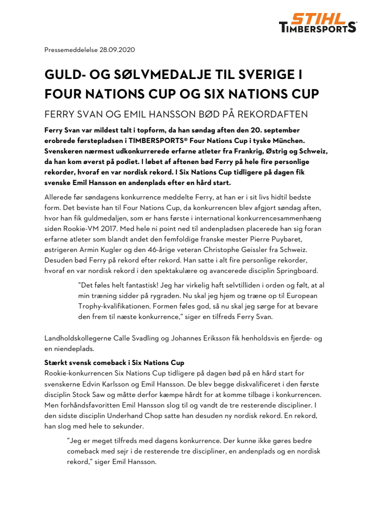 GULD- OG SØLVMEDALJE TIL SVERIGE I FOUR NATIONS CUP OG SIX NATIONS CUP 