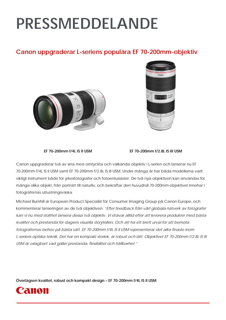 Canon uppgraderar L-seriens populära EF 70-200mm-objektiv