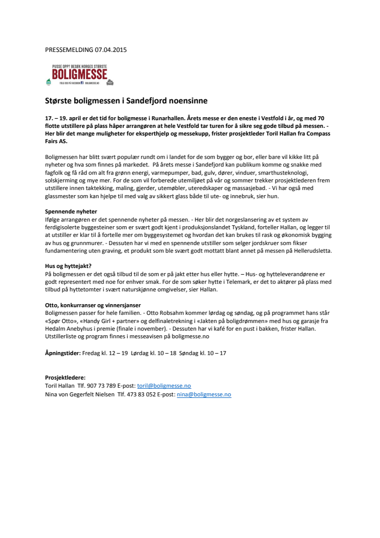 Største boligmessen i Sandefjord noensinne