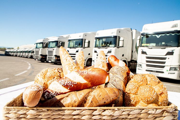 Die Brot- und Gebäckspezialitäten werden mit Scania Lkw transportiert
