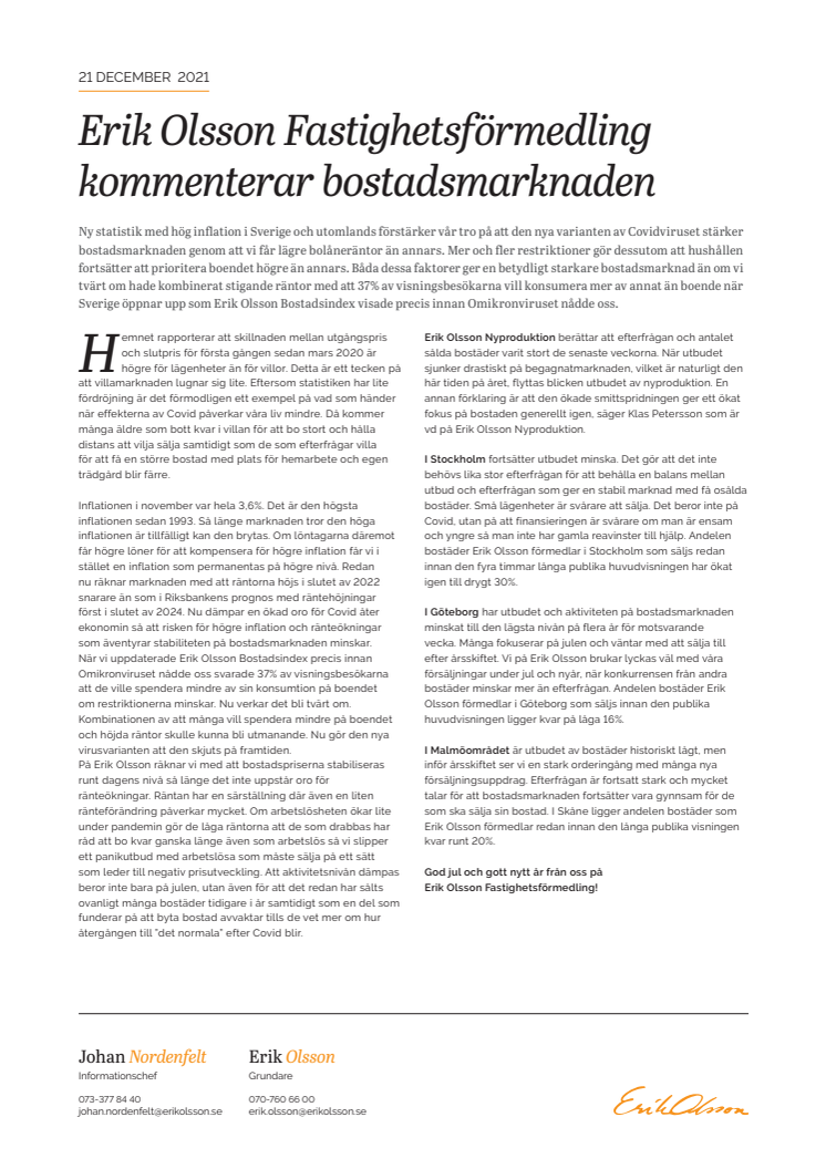 Erik Olsson Fastighetsförmedling kommenterar bostadsmarknaden december 21.pdf