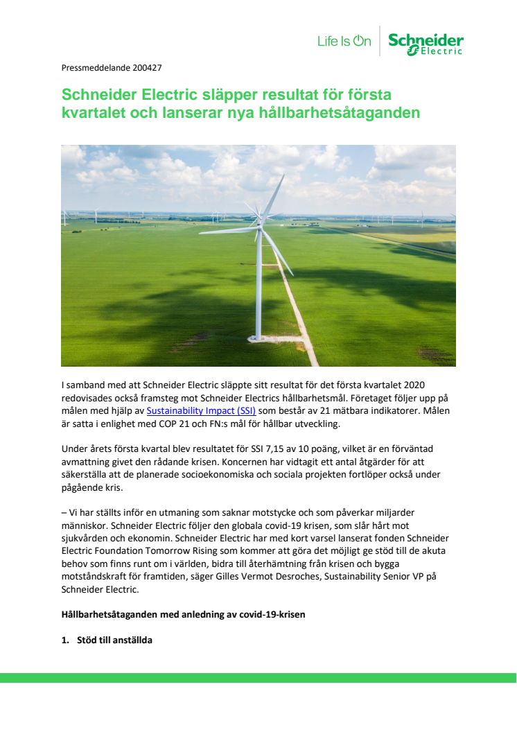 Schneider Electric släpper resultat för första kvartalet och lanserar nya hållbarhetsåtaganden