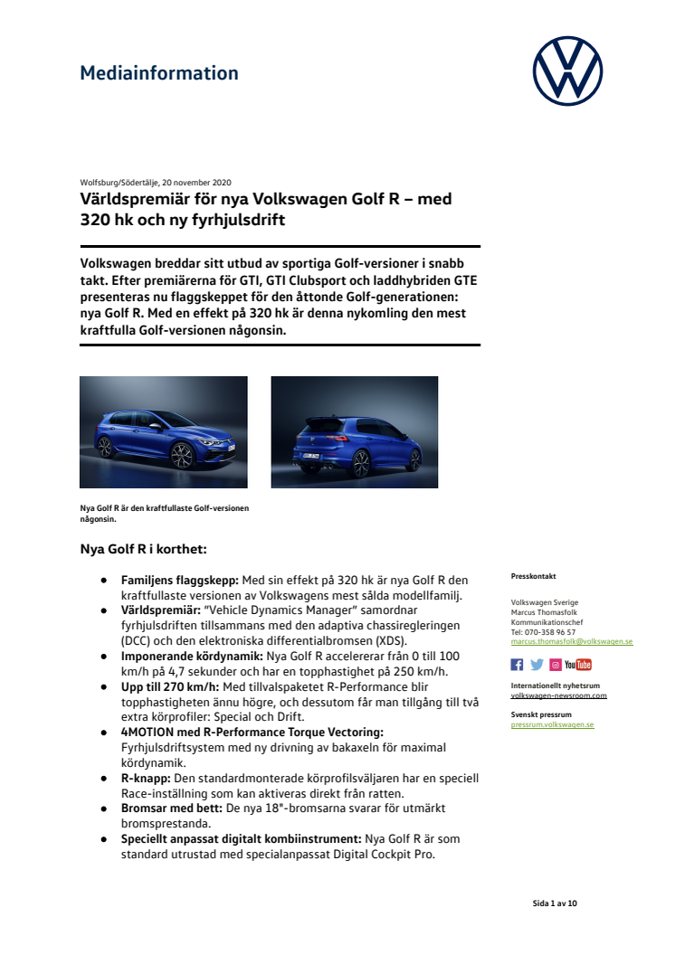 Världspremiär för nya Volkswagen Golf R 