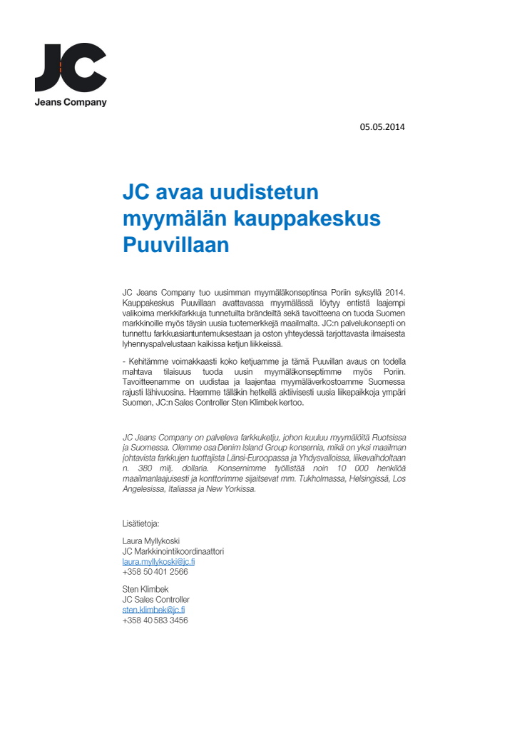 JC avaa uudistetun myymälän kauppakeskus Puuvillaan