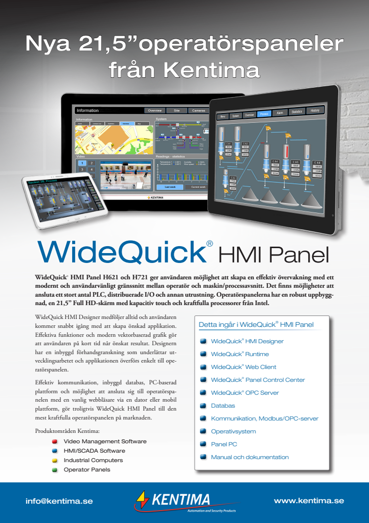 Informationsblad om WideQuick HMI Panel H621 och H721