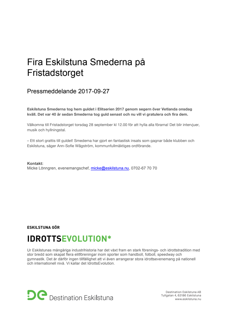 Fira Eskilstuna Smederna på Fristadstorget