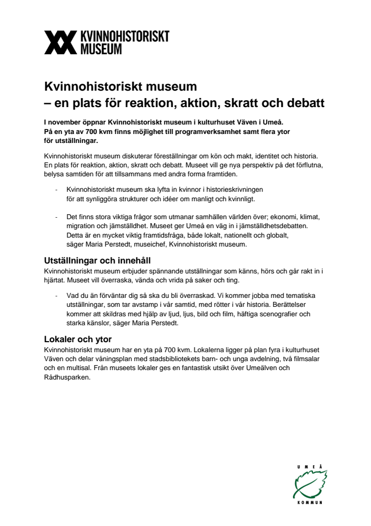 Kvinnohistoriskt museum - en plats för reaktion, aktion, skratt och debatt