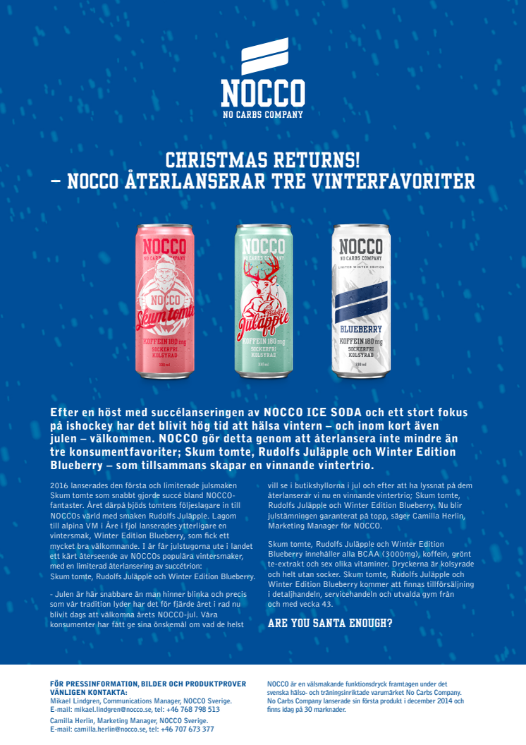 Christmas returns – NOCCO återlanserar tre vinterfavoriter