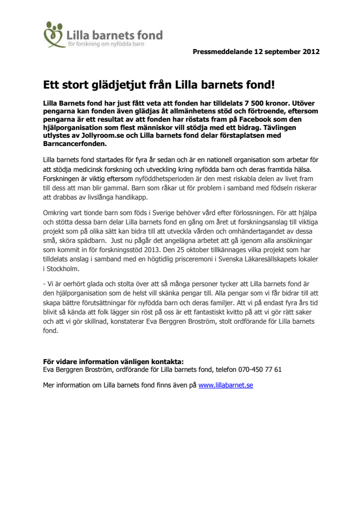 Ett stort glädjetjut från Lilla barnets fond!