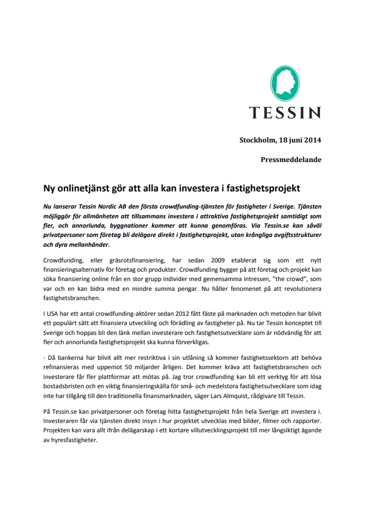 Ny onlinetjänst gör att alla kan investera i fastighetsprojekt