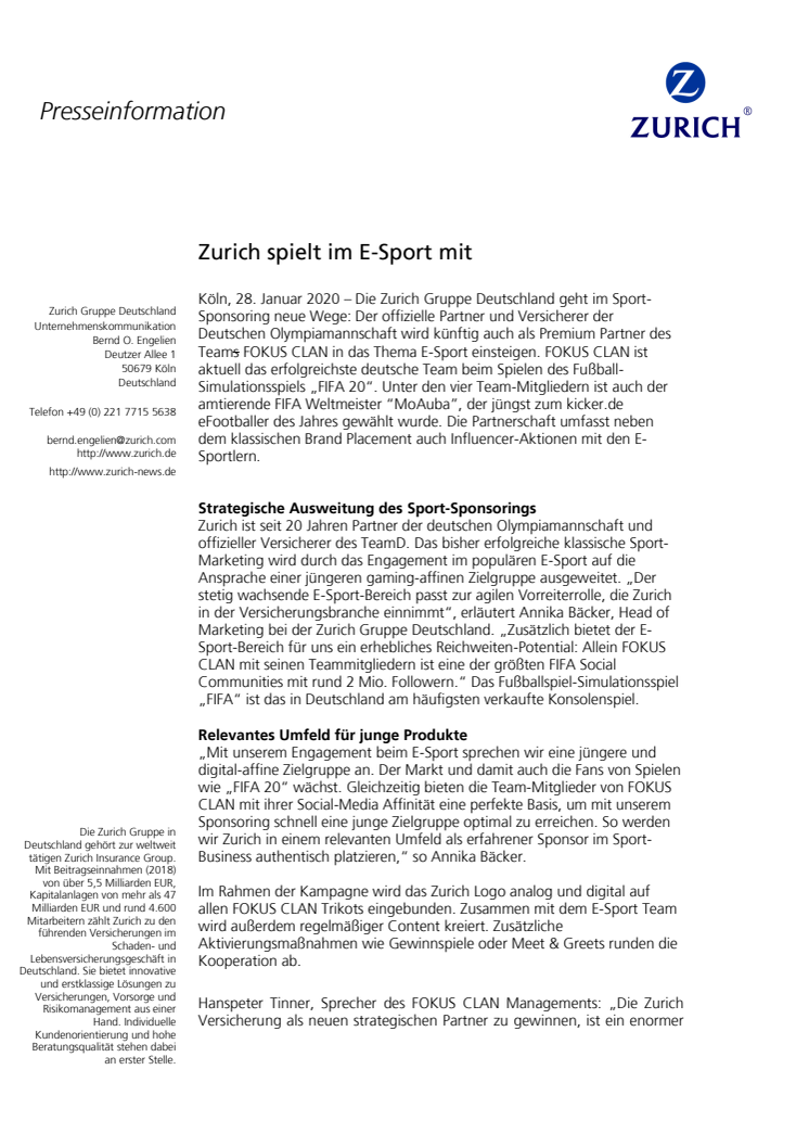 Zurich spielt im E-Sport mit