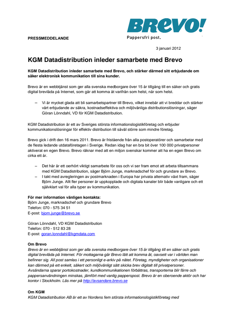 KGM Datadistribution inleder samarbete med Brevo