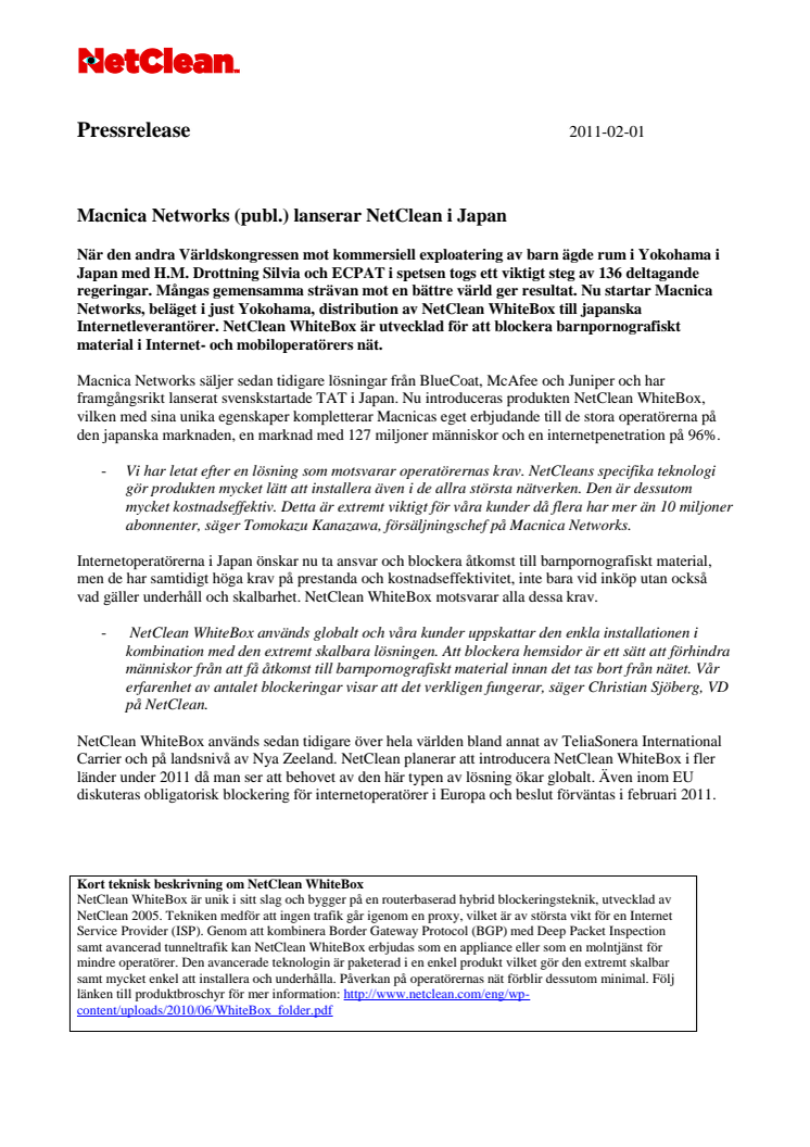 Macnica Networks (publ.) lanserar NetClean i Japan