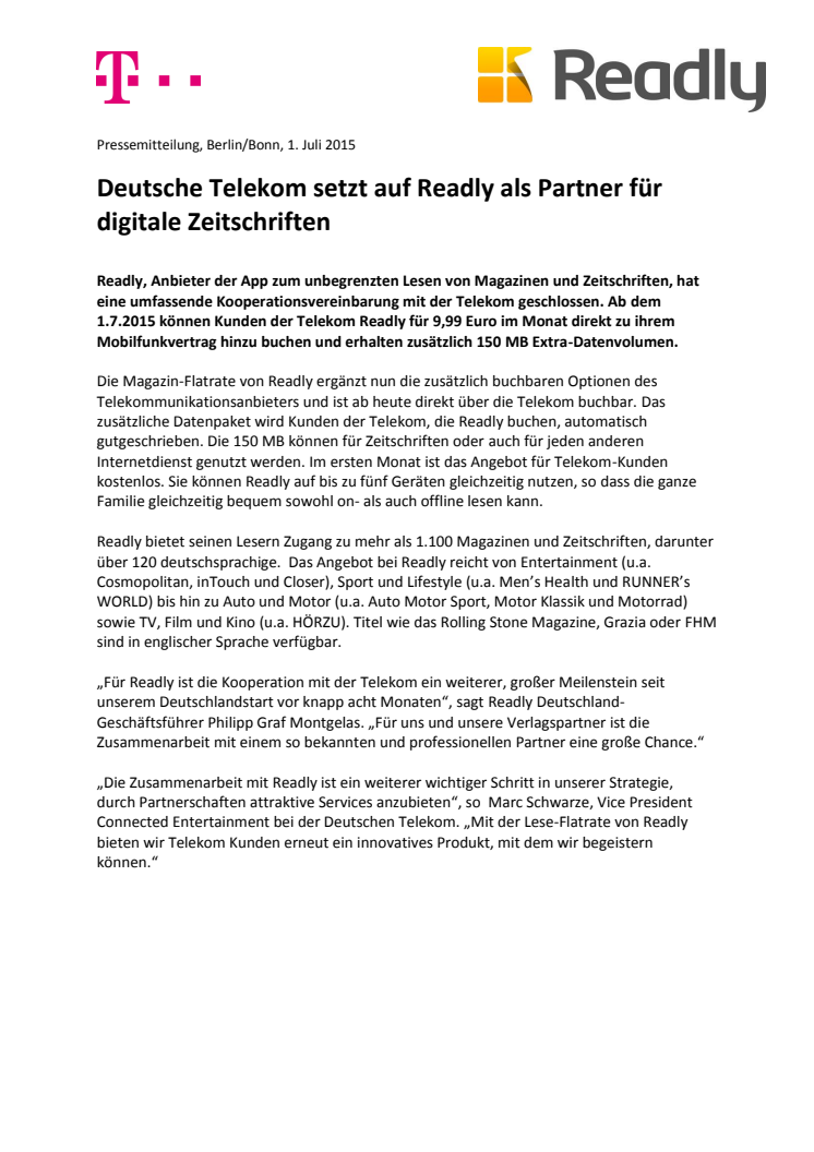 Deutsche Telekom setzt auf Readly als Partner für digitale Zeitschriften