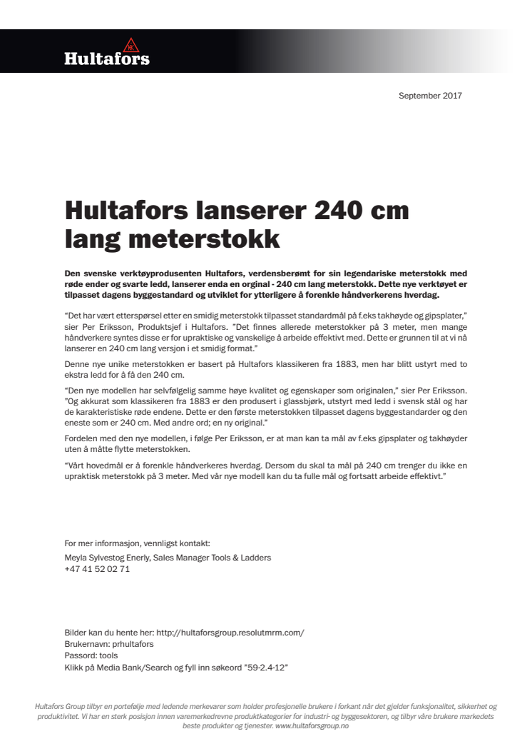 Hultafors lanserer 240 cm lang meterstokk