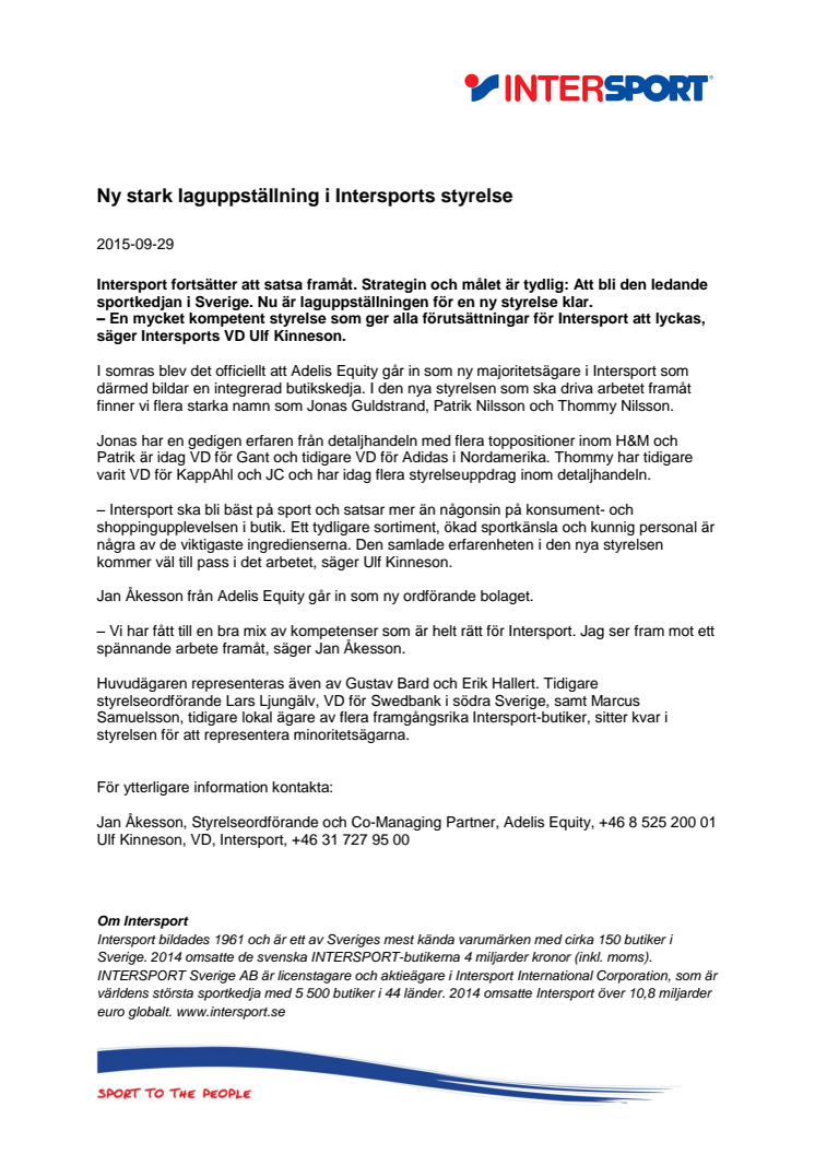 Ny stark laguppställning i Intersports styrelse 
