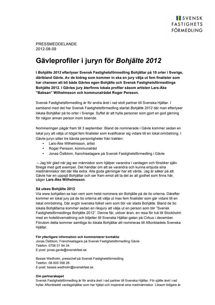 Gävleprofiler i juryn för Bohjälte 2012