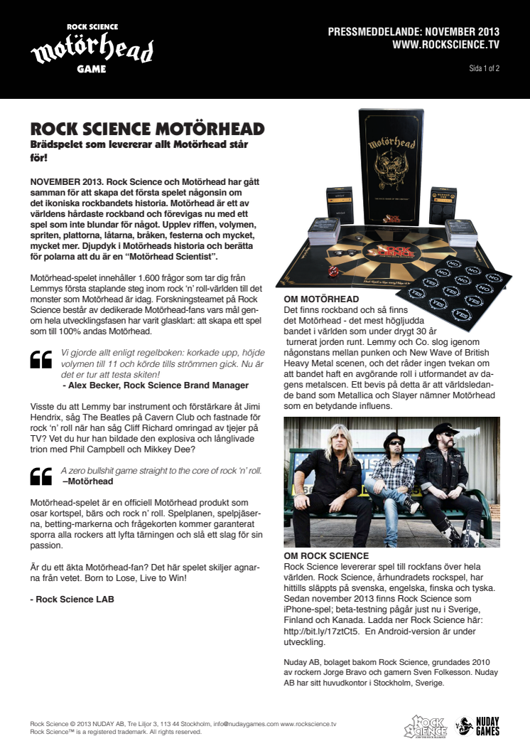 Rock Science Motörhead - brädspelet som levererar allt Motörhead står för!
