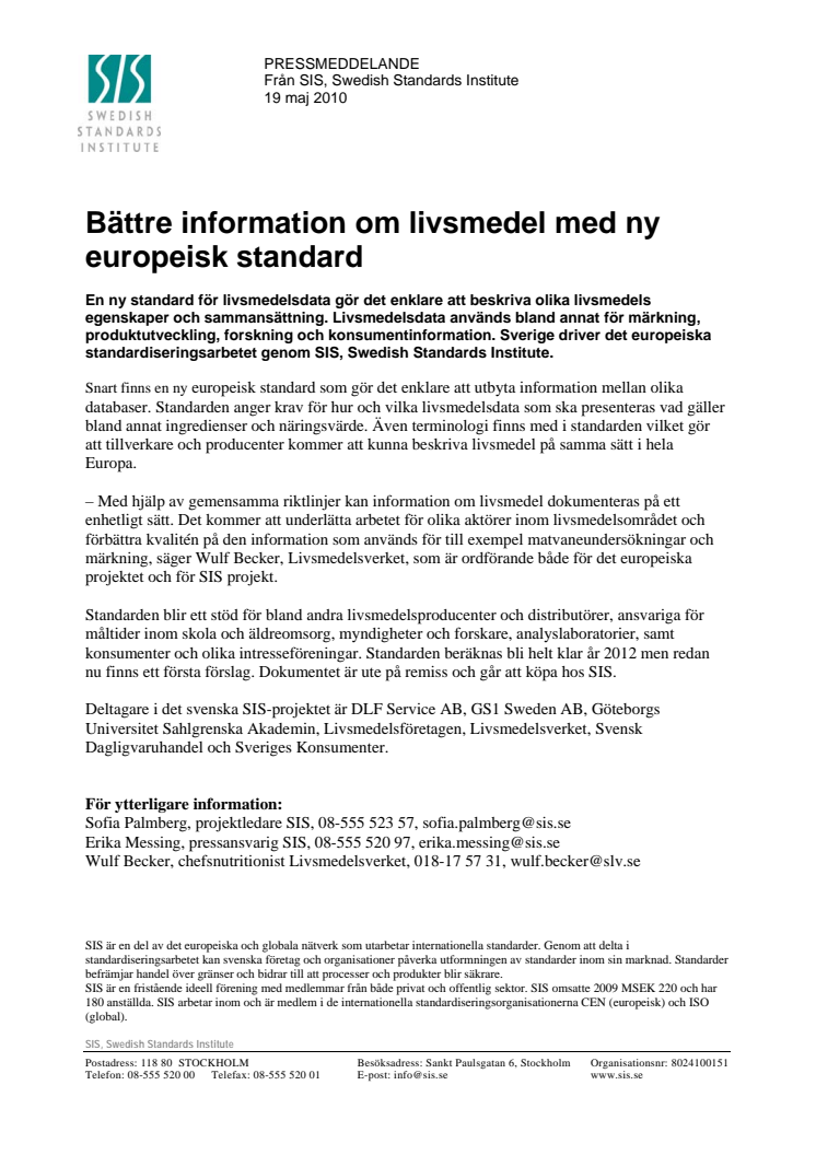 Bättre information om livsmedel med ny europeisk standard 