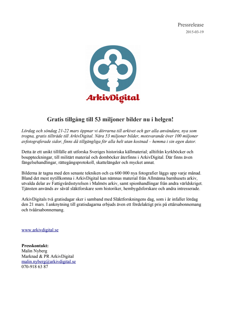 ​Gratis tillgång till 53 miljoner bilder nu i helgen!