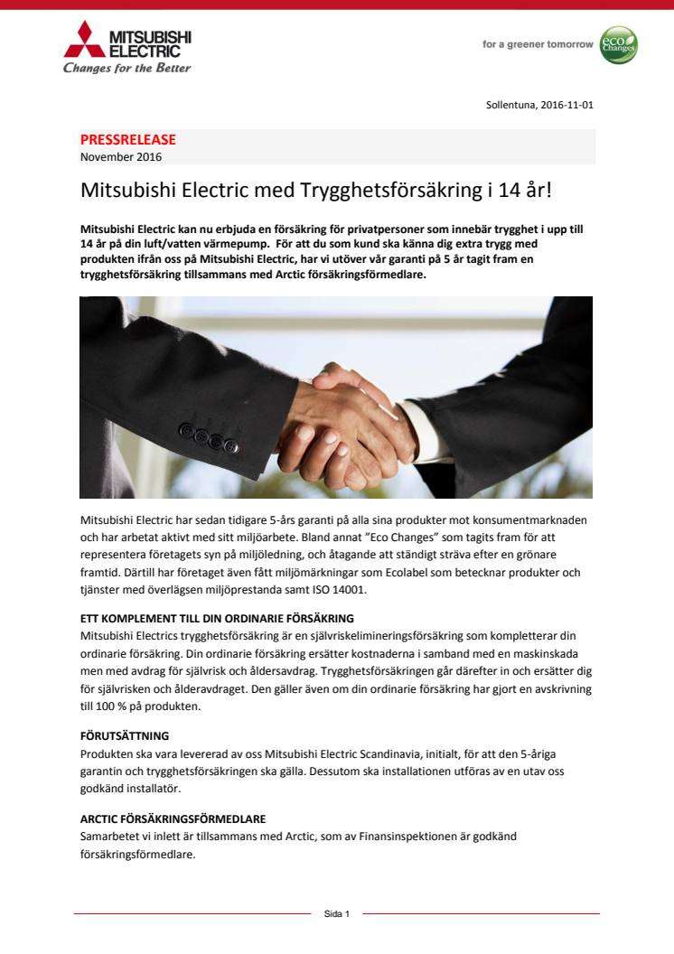 Mitsubishi Electric med Trygghetsförsäkring i 14 år! 