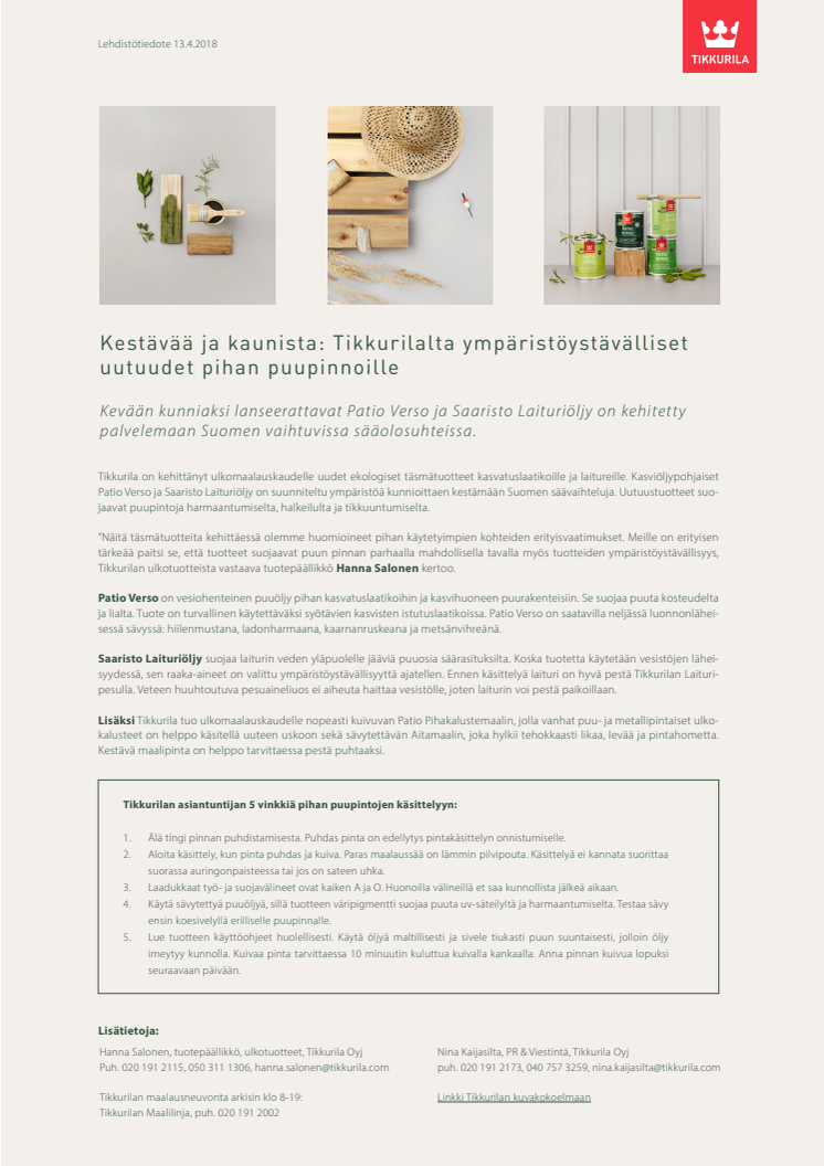 Kestävää ja kaunista: Tikkurilalta ympäristöystävälliset uutuudet pihan puupinnoille