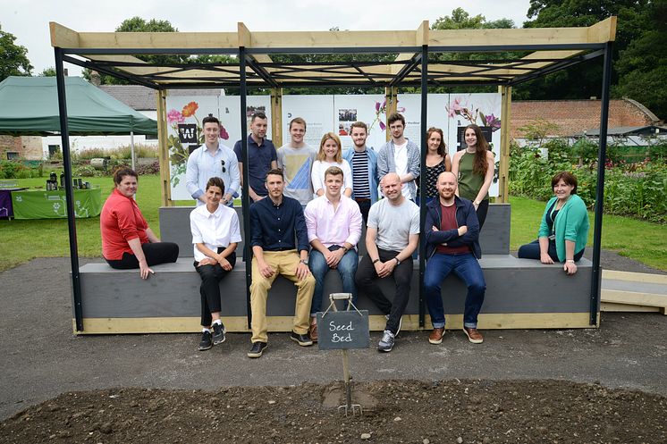 (l-r) Deborah Crombie (head gardener), Deborah Hunter-Knight (project manager), Ben Couture of Jardine Couture, Allard Newell (student) Peter Dixon (northumbria), Paul Ring (northumbria) and Julie Hawthorne of National Trust. 