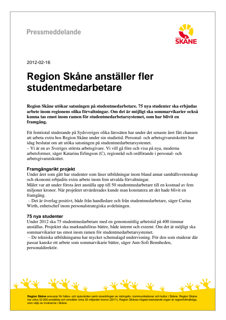 Region Skåne anställer fler studentmedarbetare