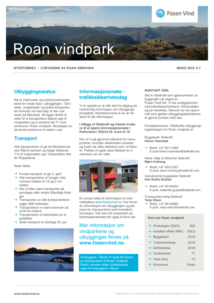 Nyhetsbrev Roan vindpark #7 - 2018