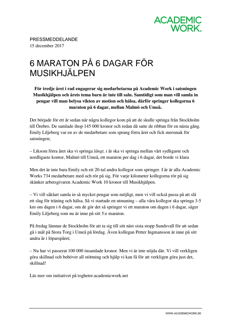 6 maraton på 6 dagar för Musikhjälpen