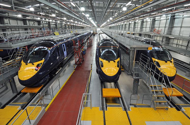 Hitachi Class 395 trains in Hitachi's Ashford Train Maintenance Centre