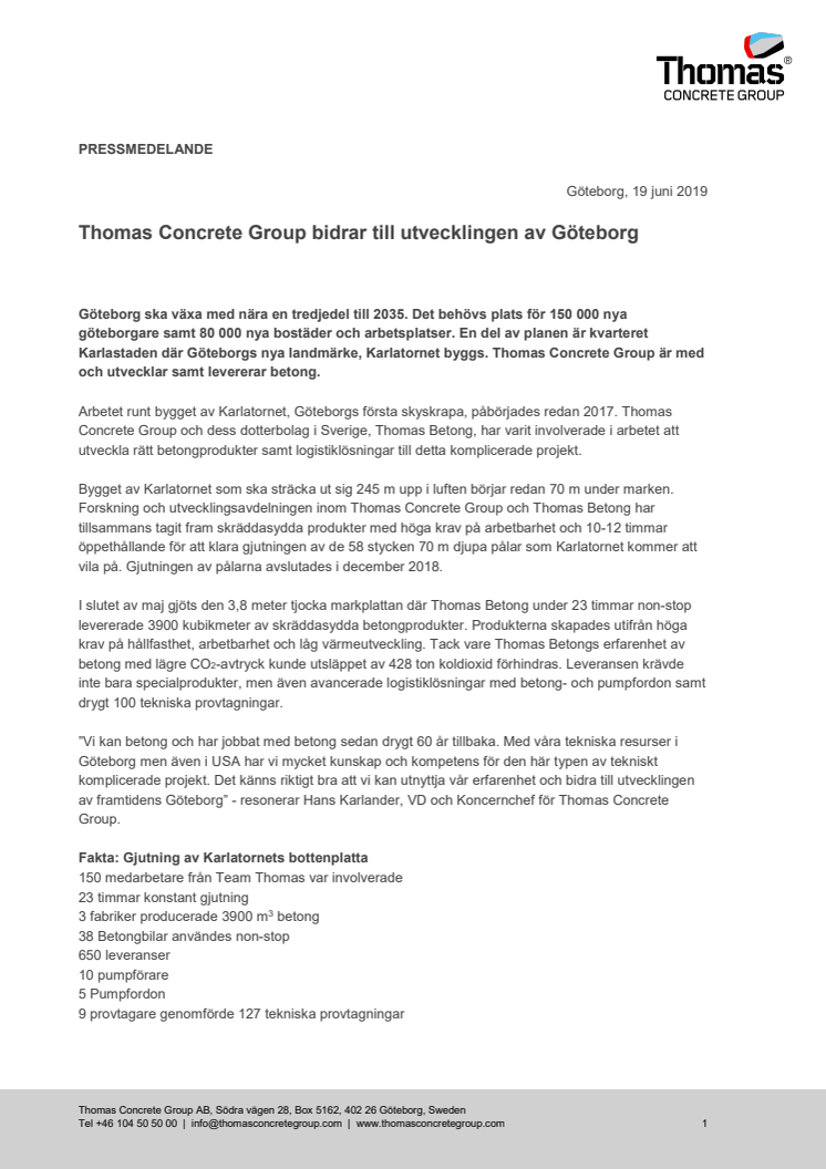 Thomas Concrete Group bidrar till utvecklingen av Göteborg