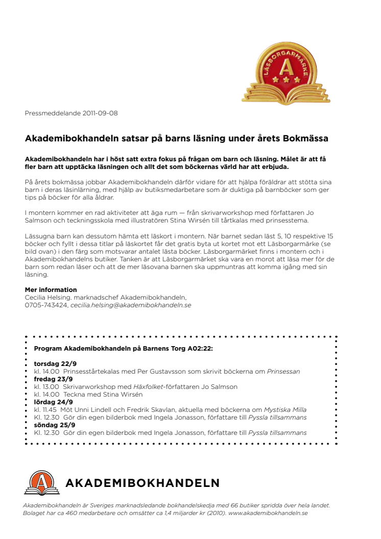 Akademibokhandeln satsar på barns läsning under årets Bokmässa