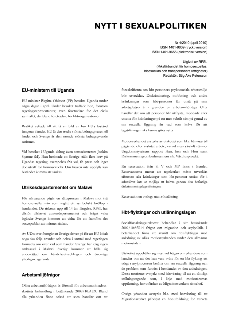 Nytt i Sexualpolitiken 4/2010