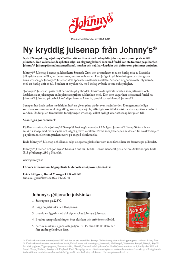 Ny kryddig julsenap från Johnny’s® 